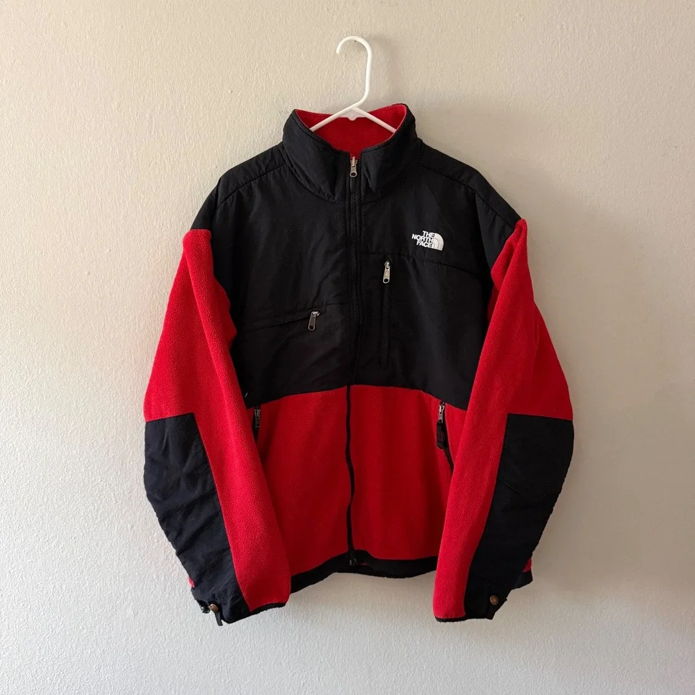 Vintage The North‎ Face Denali Fleece Jacket Mens XL Red Black Colorblock Zip